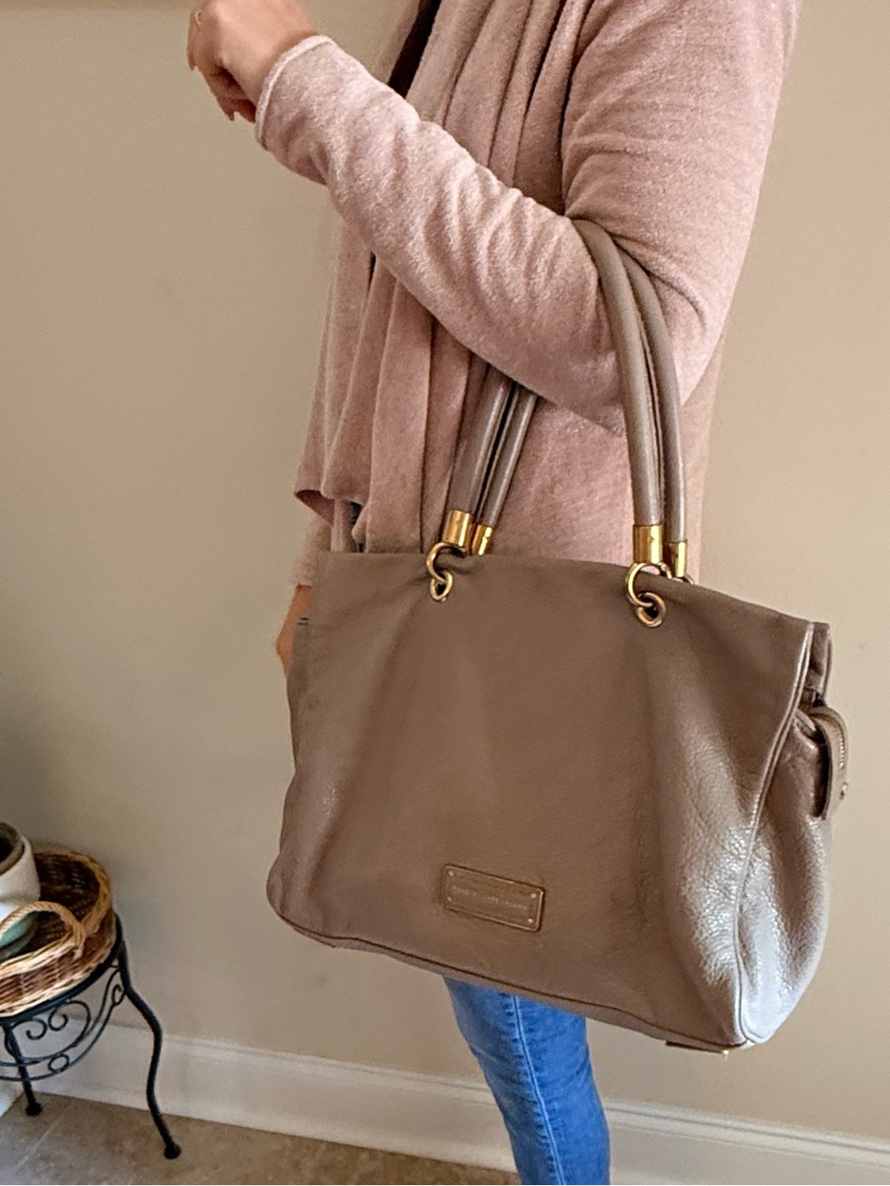 Marc by Marc Jacobs Taupe Shoulder Tote with Gold Hardware